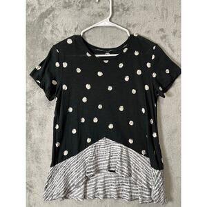 Proenza Schouler Polka Dot Ruffle Hem Slub Cotton Tee Minimalist Modern Chic MD